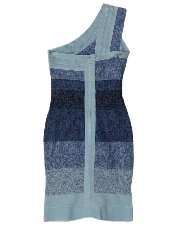 Herve Leger Damen One-Shoulder-Bodycon-Kleid UK 4 XS Blue Rayon