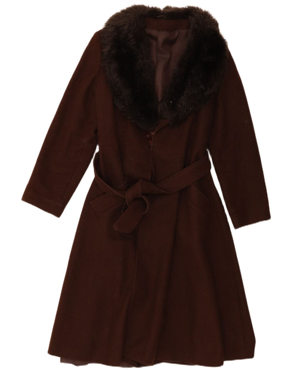 Vintage Damen Mantel UK 14 Mittelbraune Wolle