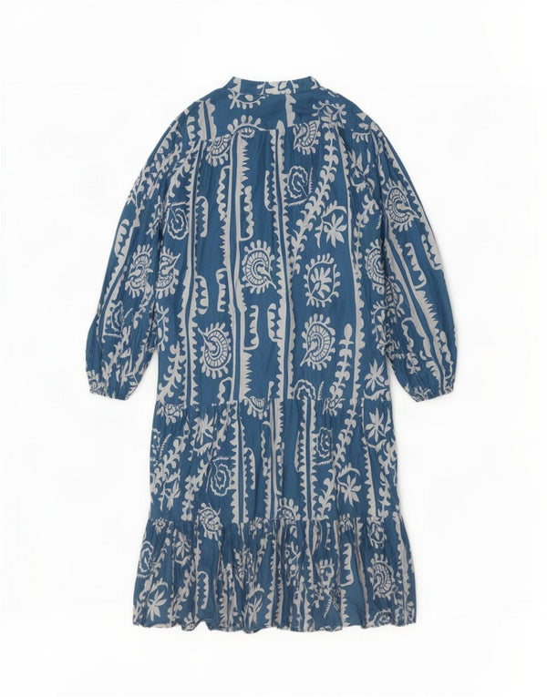 Zara Damen Langarm-Oversize-Stufenkleid UK 18 XL Blau geblümte Baumwolle