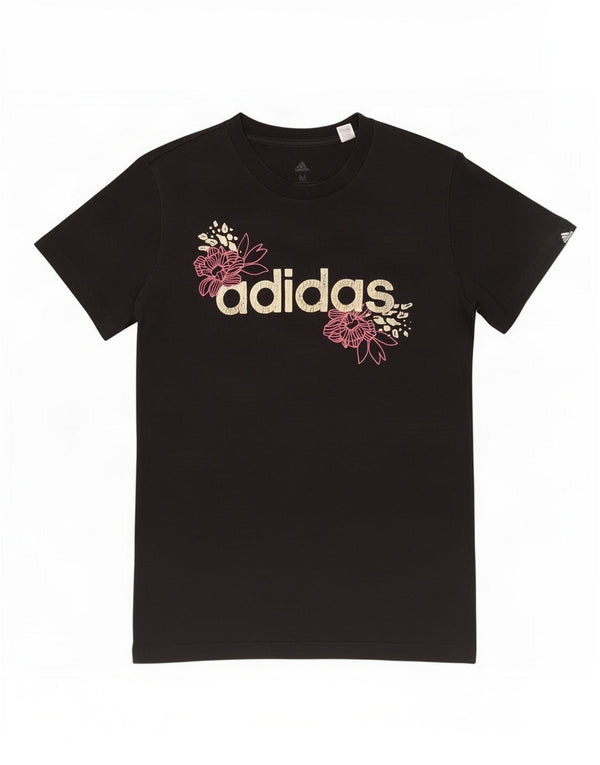Adidas Damen Graphic T-Shirt Top UK 12/14 Mittelschwarze Baumwolle