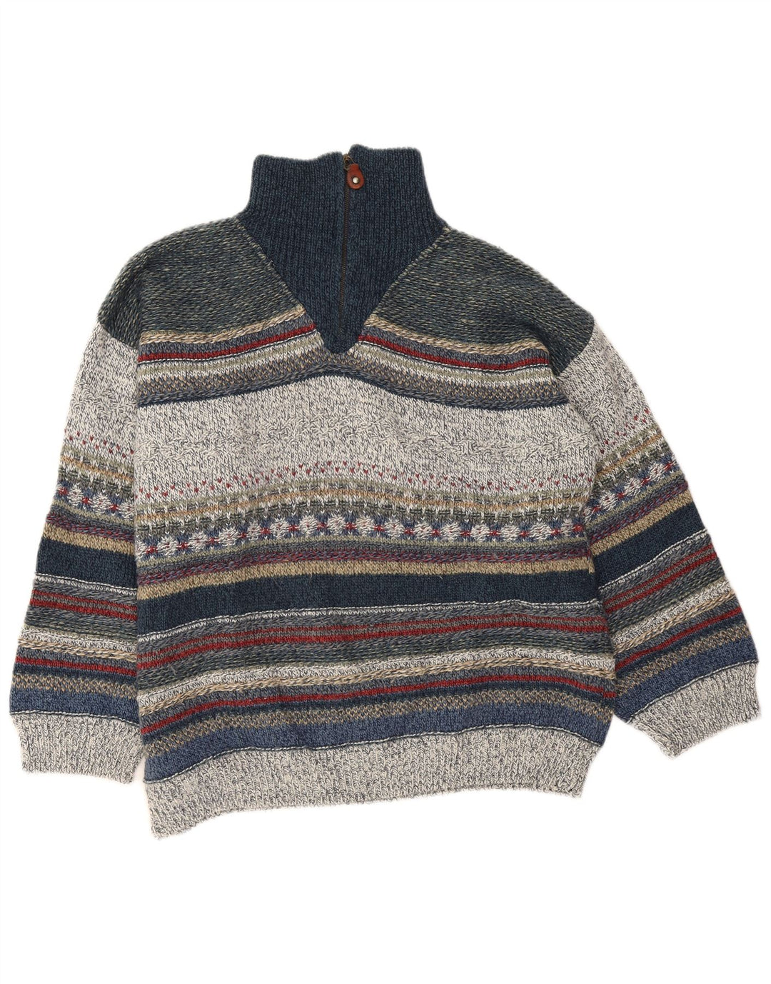 Angelo Litrico Herren-Pullover mit Reißverschluss am Hals, mittelgroß, mehrfarbig gestreift
