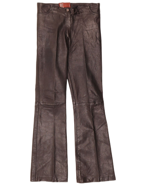 Vintage Damen Flare Lederhose W28 L30 Schwarz