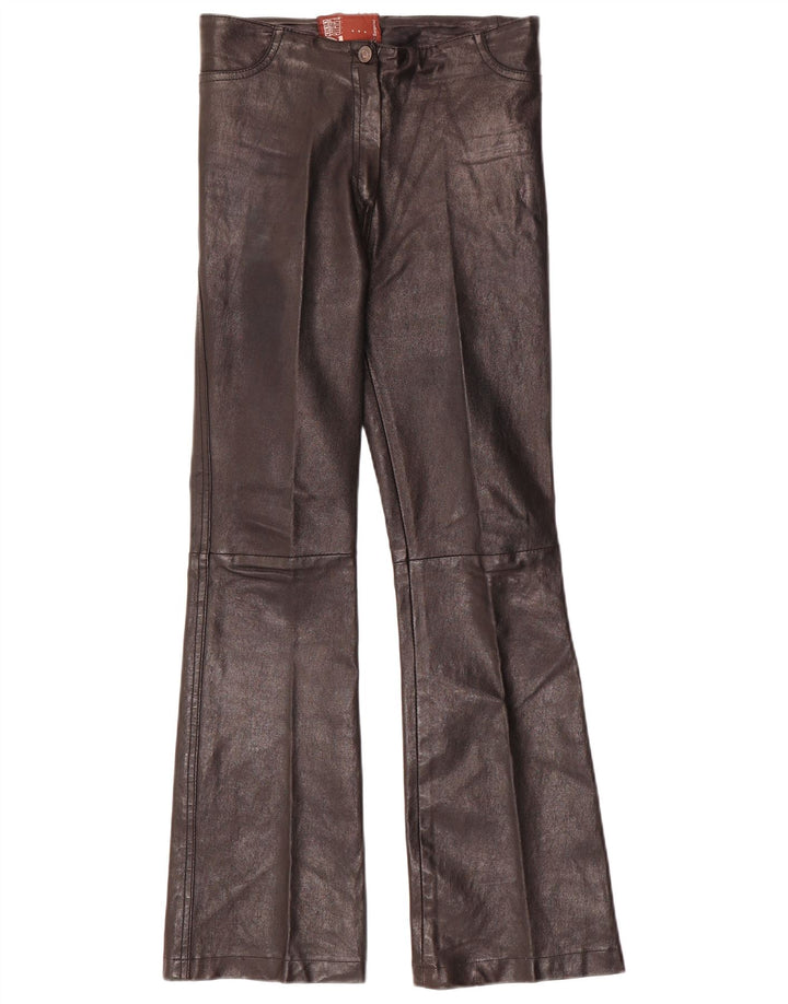 Vintage Damen Flare Lederhose W28 L30 Schwarz
