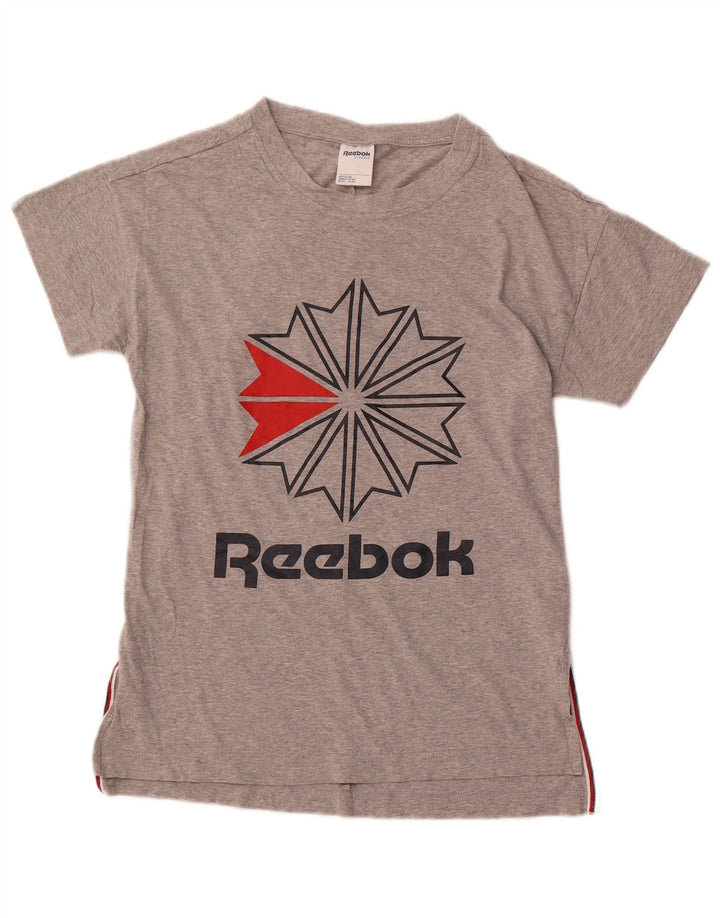 REEBOK Damen Classic Graphic T-Shirt Top UK 12 Mittelgraue Baumwolle