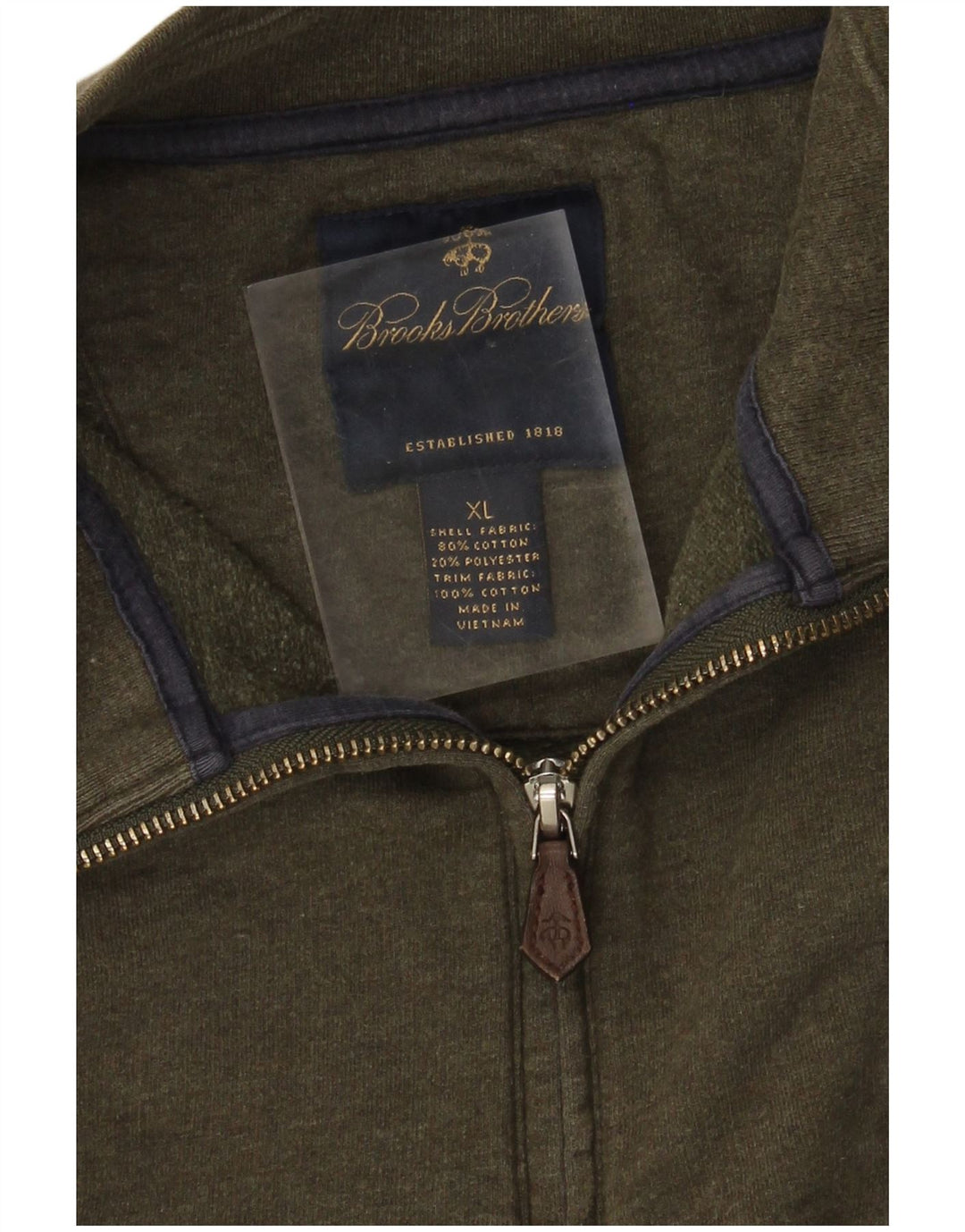 Brooks Brothers Herren-Sweatshirt mit Reißverschluss am Hals, XL, Khaki, Baumwolle