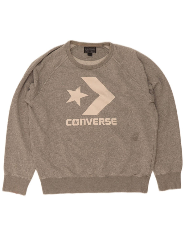 Converse Damen Grafik-Sweatshirt-Pullover UK 14 Mittelgraue Baumwolle