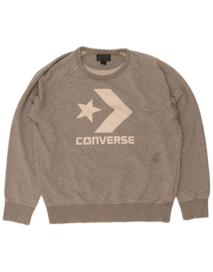 Converse Damen Grafik-Sweatshirt-Pullover UK 14 Mittelgraue Baumwolle