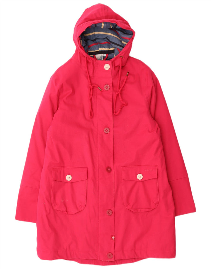 WEIRD FISH Womens Longline Hooded Utility Jacket UK 14 Large Pink Cotton