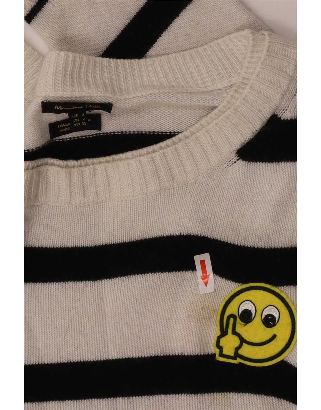 Massimo Dutti Herren-Pullover mit U-Boot-Ausschnitt, mittelweiß gestreifte Viskose
