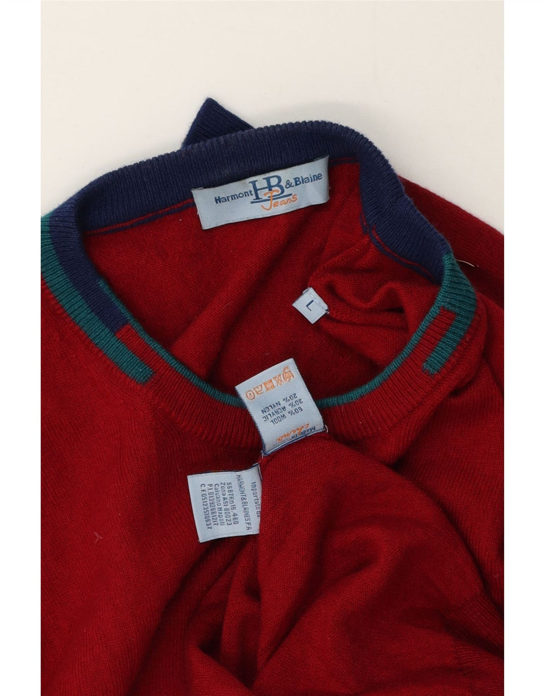 Harmont & Blaine Herren-Pullover mit Rundhalsausschnitt, groß, rote Wolle in Blockfarben