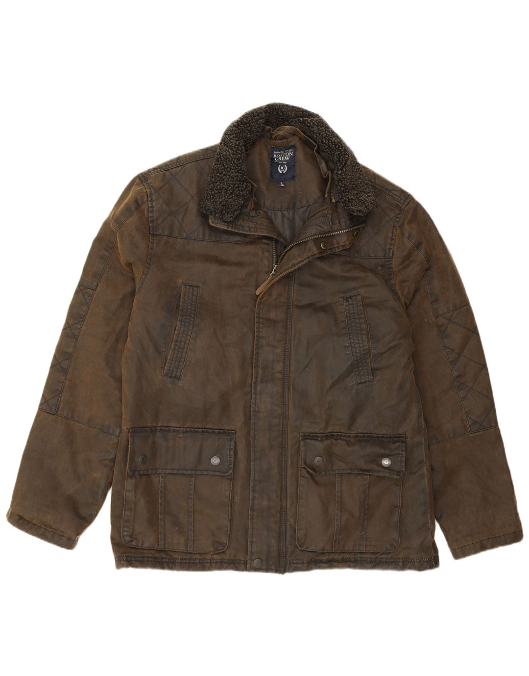 BOSTON CREW Herrenjacke aus gewachster Baumwolle, UK 40, große Khaki-Baumwolle