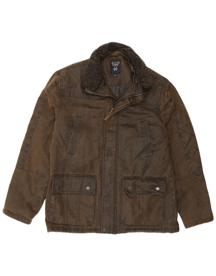 BOSTON CREW Herrenjacke aus gewachster Baumwolle, UK 40, große Khaki-Baumwolle