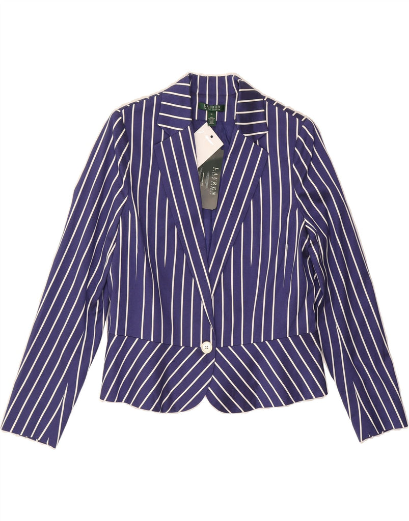 RALPH LAUREN Womens 1 Button Blazer Jacket US 12 Large Blue Striped Cotton Vintage Ralph Lauren and Second-Hand Ralph Lauren from Messina Hembry 