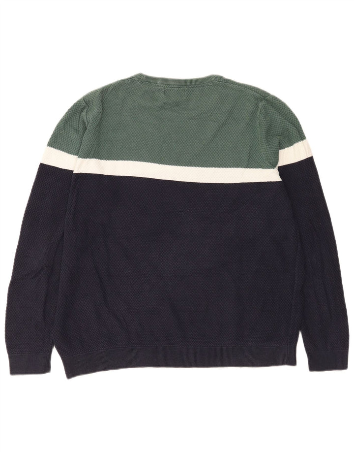 Marks & Spencer Herren-Pullover mit Rundhalsausschnitt, groß, Marineblau, Farbblock