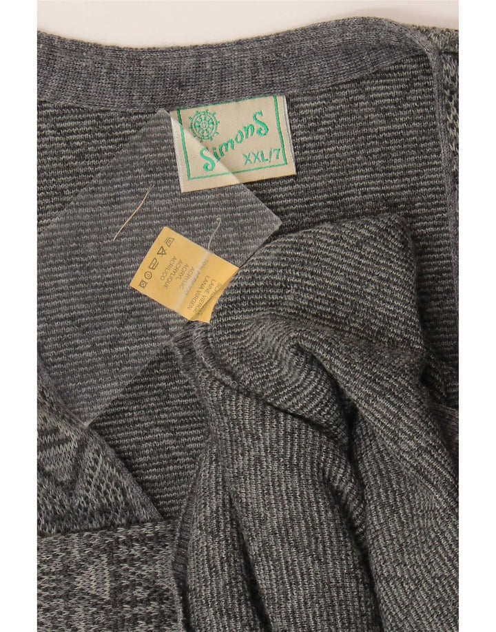 Vintage Herren Ärmelloser Cardigan Pullover 2XL Grau Argyle/Diamant