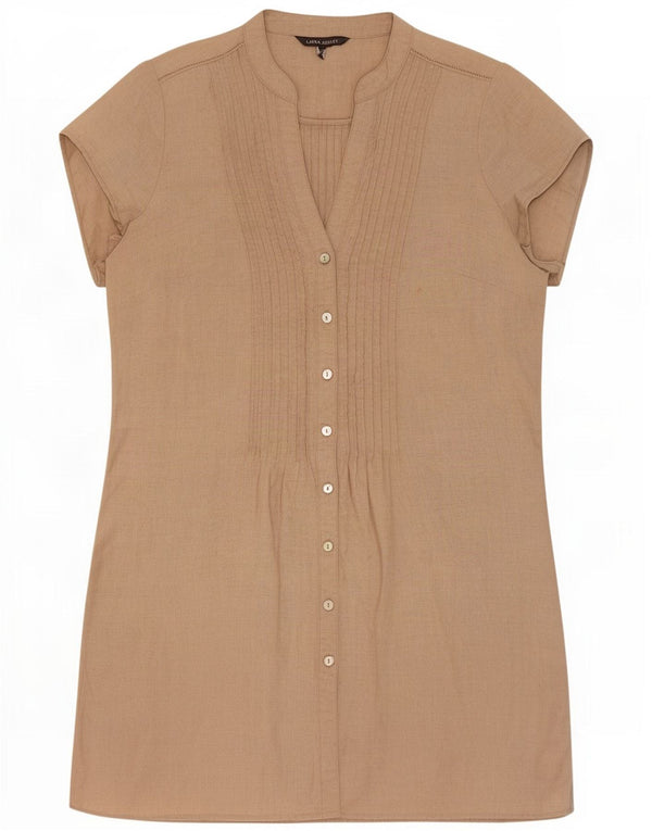 Laura Ashley Damen-Hemdkleid mit kurzen Ärmeln, Größe 44, Beige, Leinen