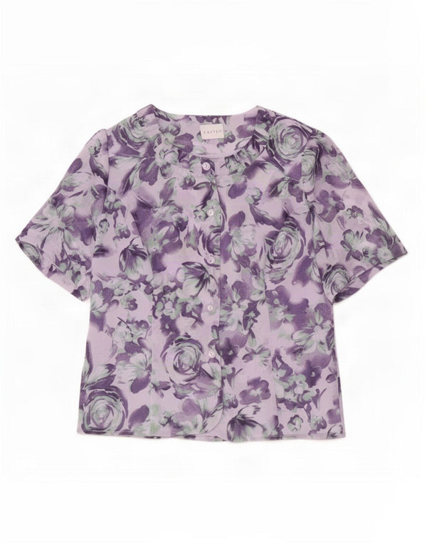 Eastex Womens Short Sleeve Shirt Blouse UK 10 Small Purple Floral Polyester