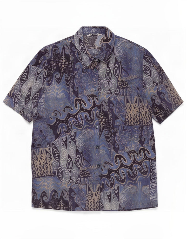 Dolomiten Damen Kurzarm-Hemdbluse IT 47 Large Blau Patchwork