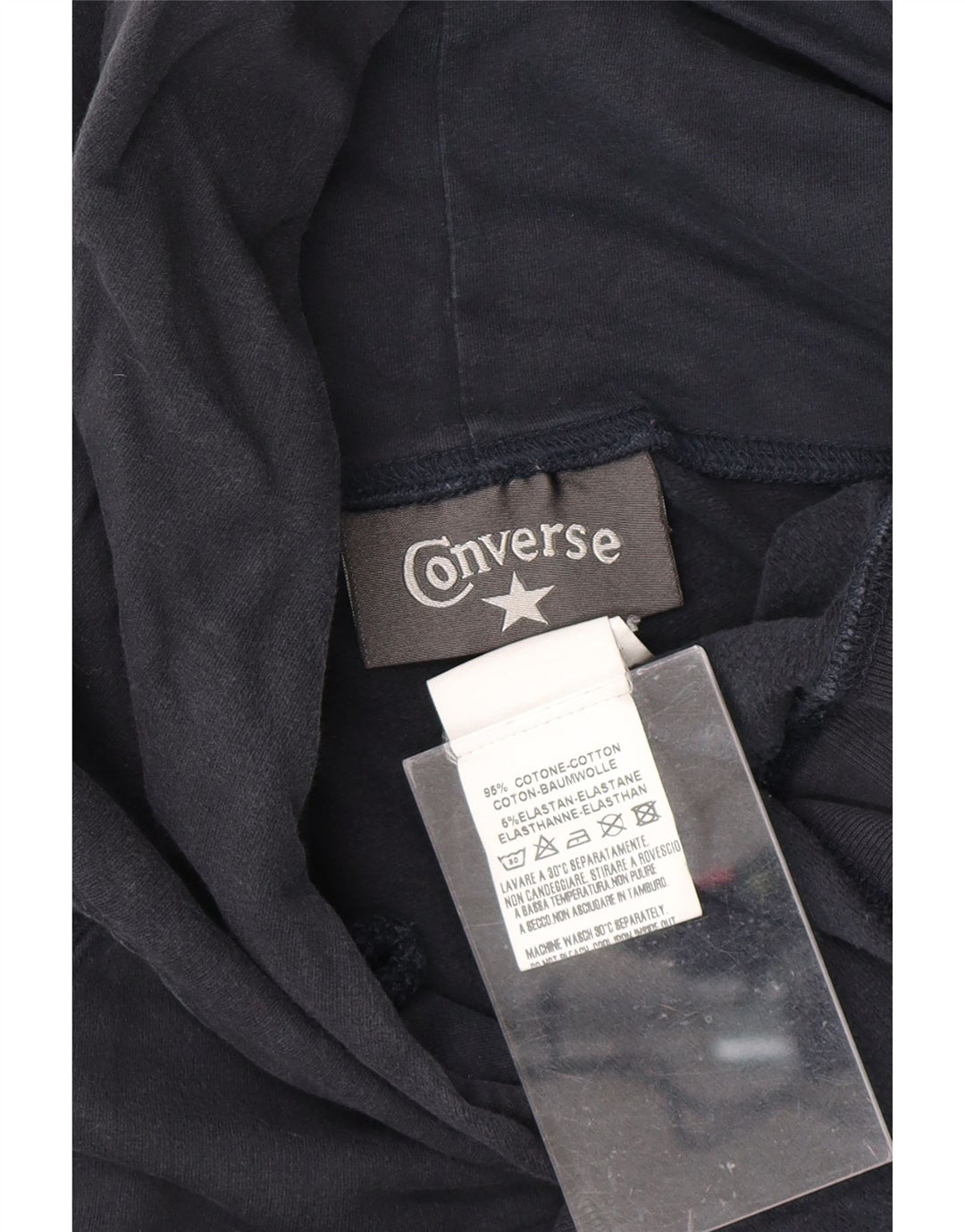 CONVERSE Womens Hoodie Jumper UK 14 Medium Navy Blue Cotton