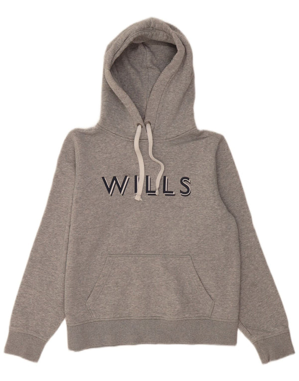 Jack Wills Damen-Kapuzenpullover mit Grafik, UK 12, mittelgrau gefleckte Baumwolle