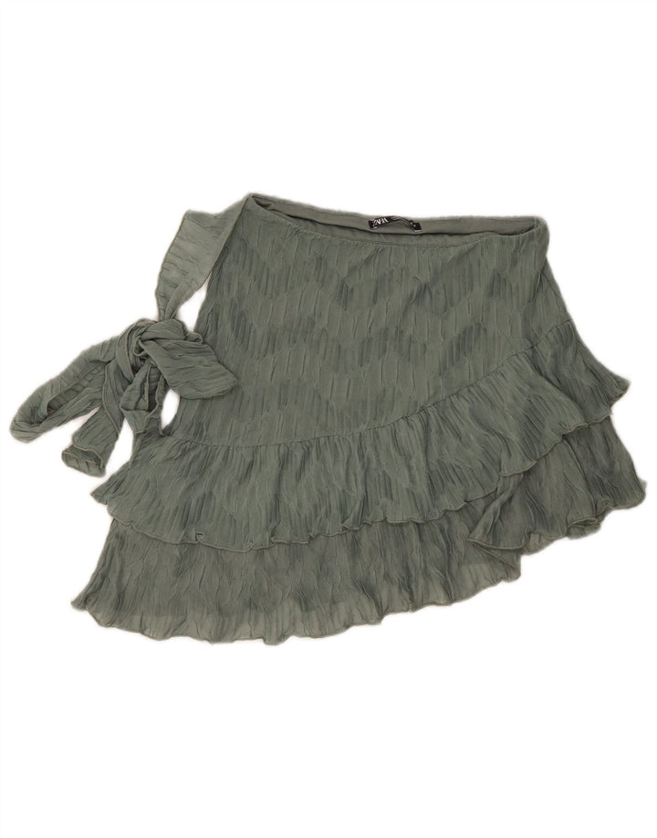 Zara Damen Mini-Stufenrock, Größe S, W26, Grün, Polyester
