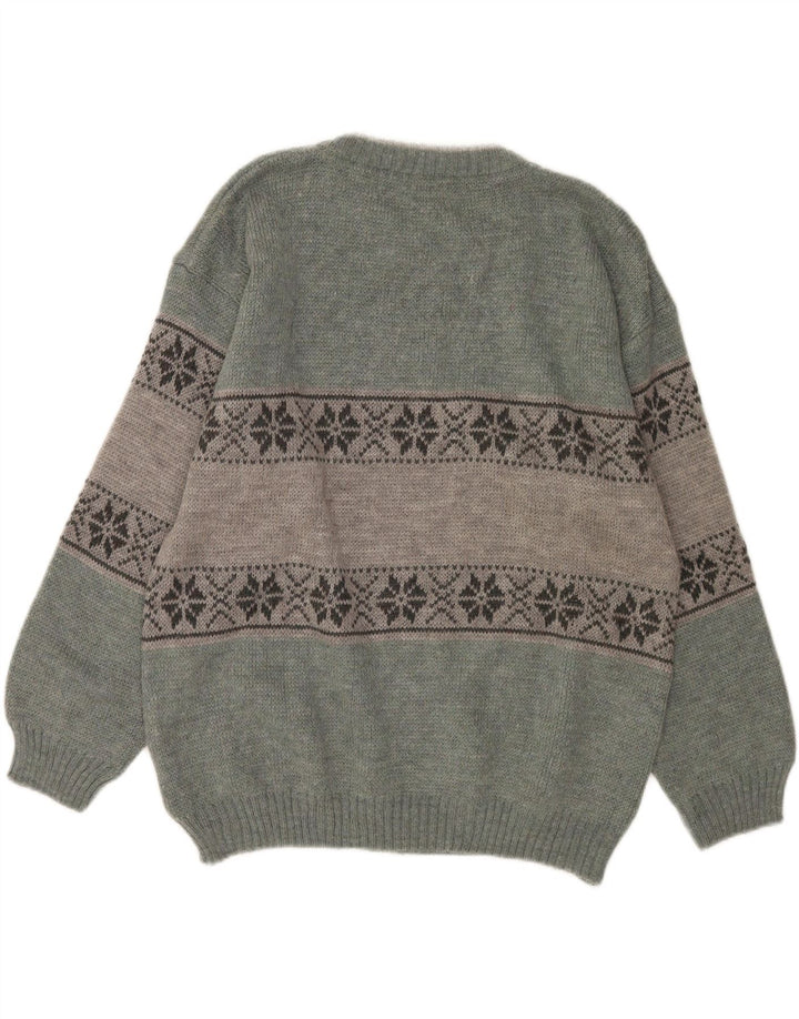 Bresci Herren-Pullover mit Rundhalsausschnitt, Mittelgrün, Fair Isle