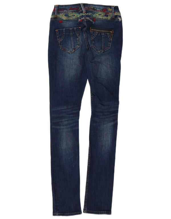 Desigual Damen Skinny Jeans W26 L32 Blau geblümte Baumwolle