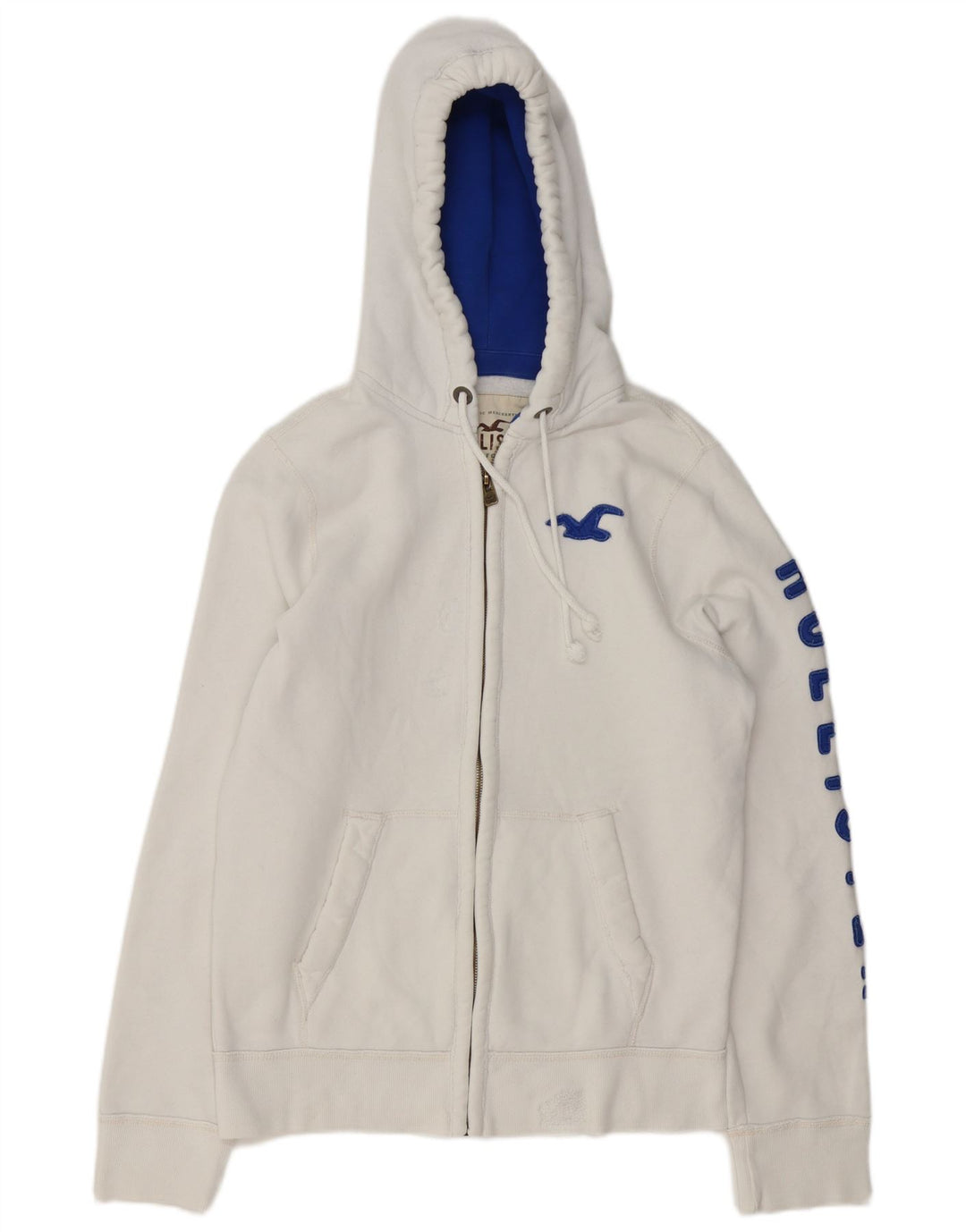 Hollister Herren-Kapuzenpullover mit grafischem Reißverschluss, mittelweiße Baumwolle