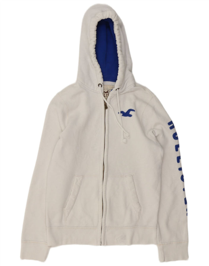 Hollister Herren-Kapuzenpullover mit grafischem Reißverschluss, mittelweiße Baumwolle