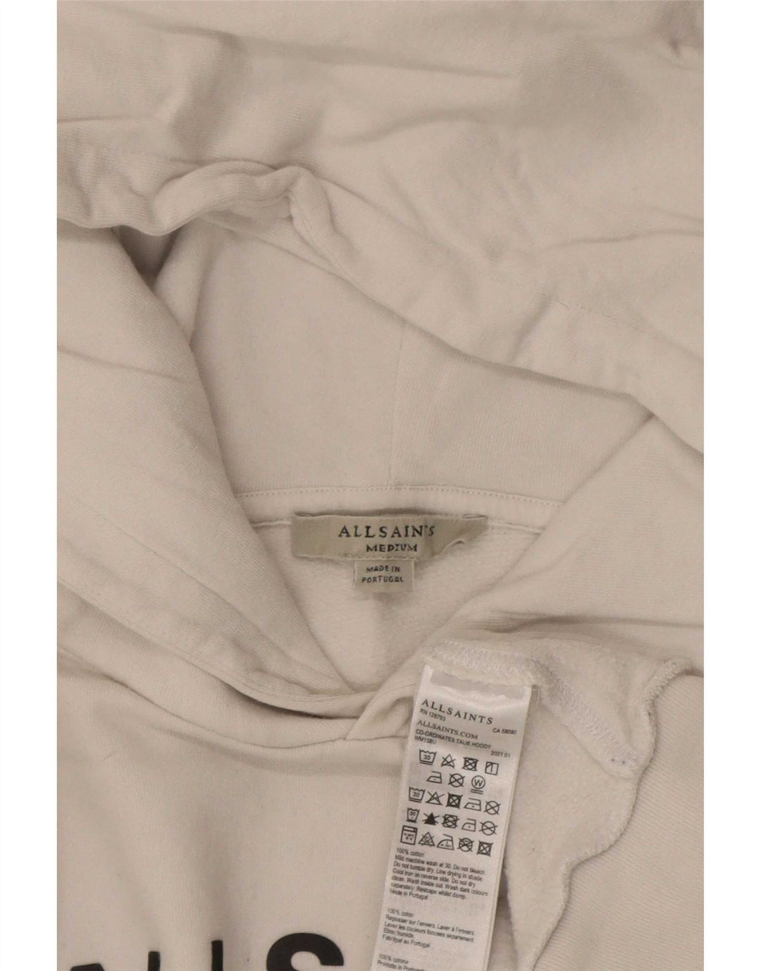 All Saints Damen-Kapuzenpullover, übergroß, bauchfrei, mit Grafik, UK 14, Mittelweiß