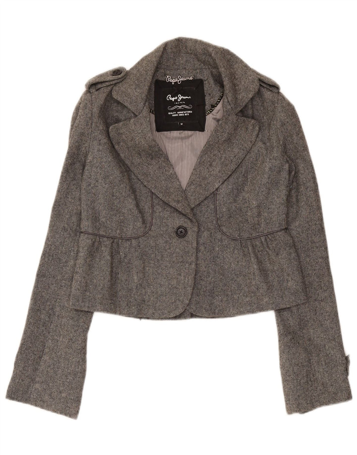 PEPE Jeans Damen Military Crop Blazer Jacke UK 12 Mittelgrau Klassisch