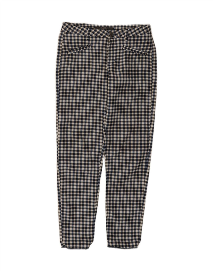 Guess Damen-Freizeithose, schmal, W24, L26, Marineblau mit Gingham-Karomuster