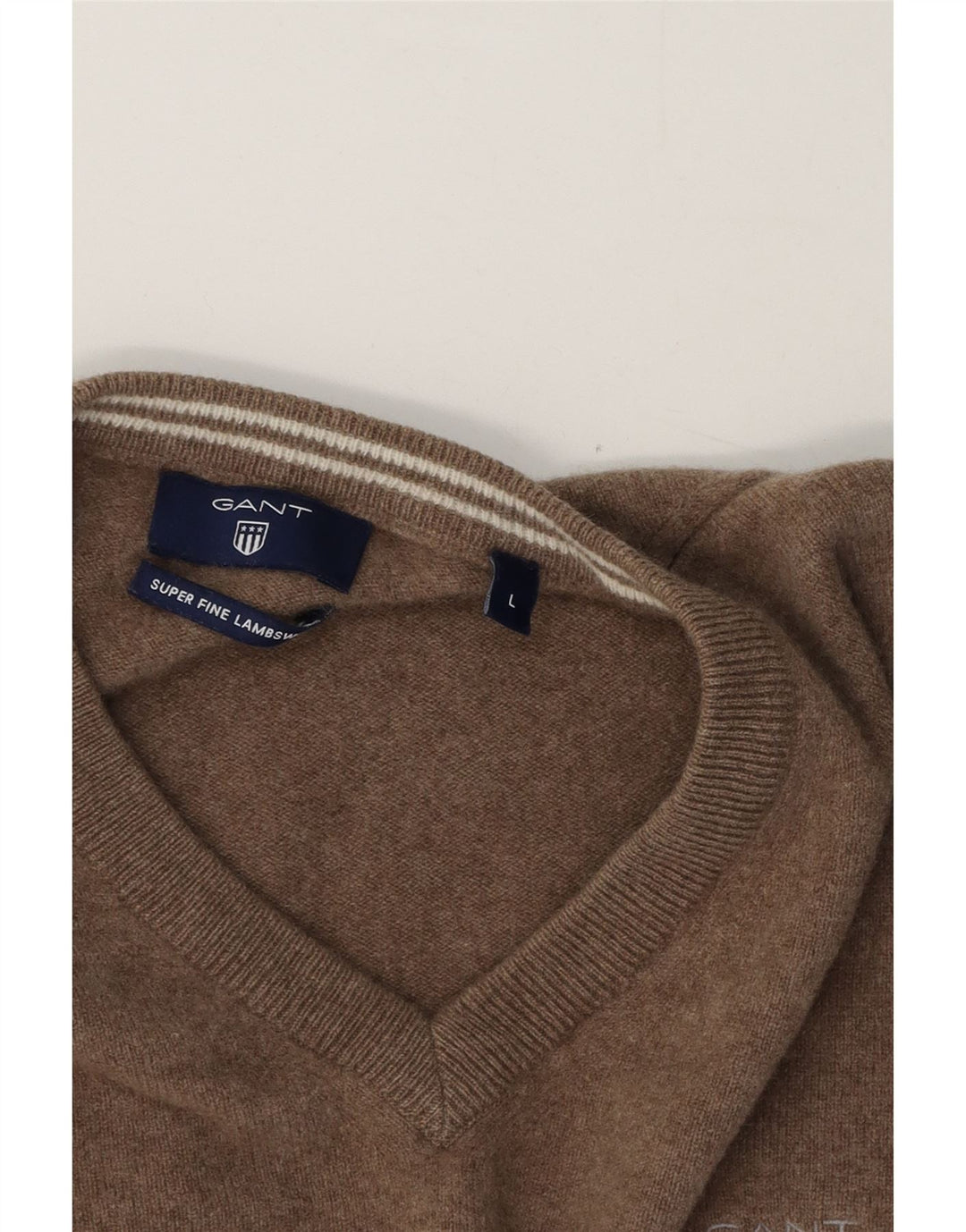 Gant Herren-Pullover mit V-Ausschnitt, große braune Lammwolle