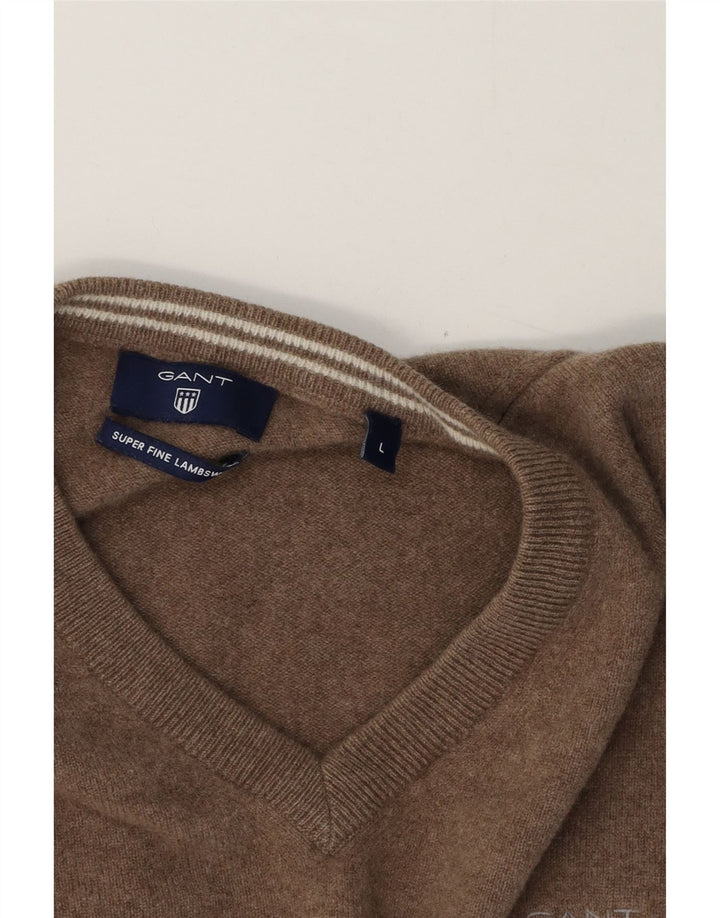 Gant Herren-Pullover mit V-Ausschnitt, große braune Lammwolle