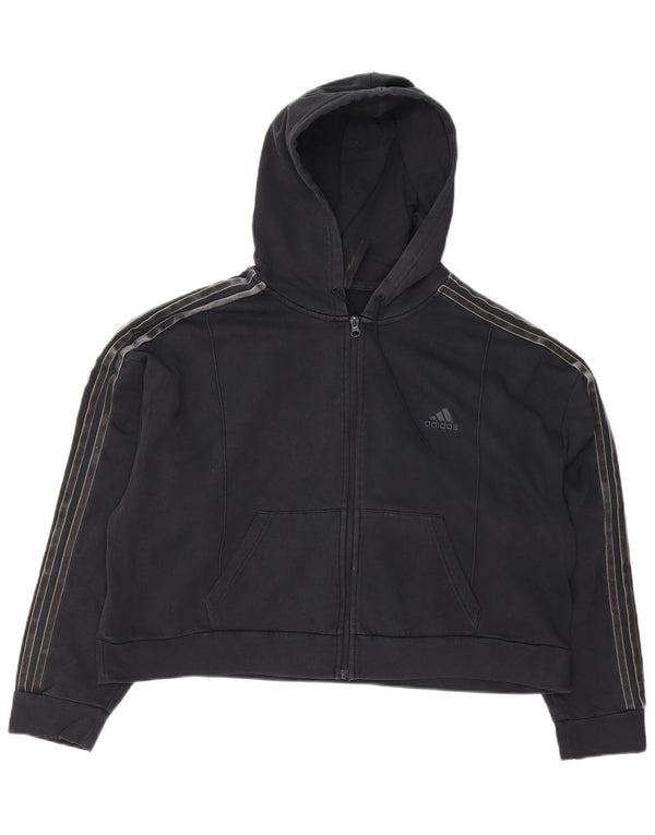 Adidas Damen Crop Oversized Zip Hoodie Pullover UK 18 XL Schwarz Baumwolle