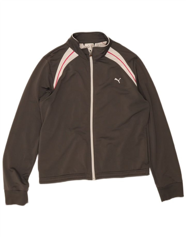 Puma Damen-Trainingsanzug-Top-Jacke, UK 14, großes graues Colourblock-Polyester