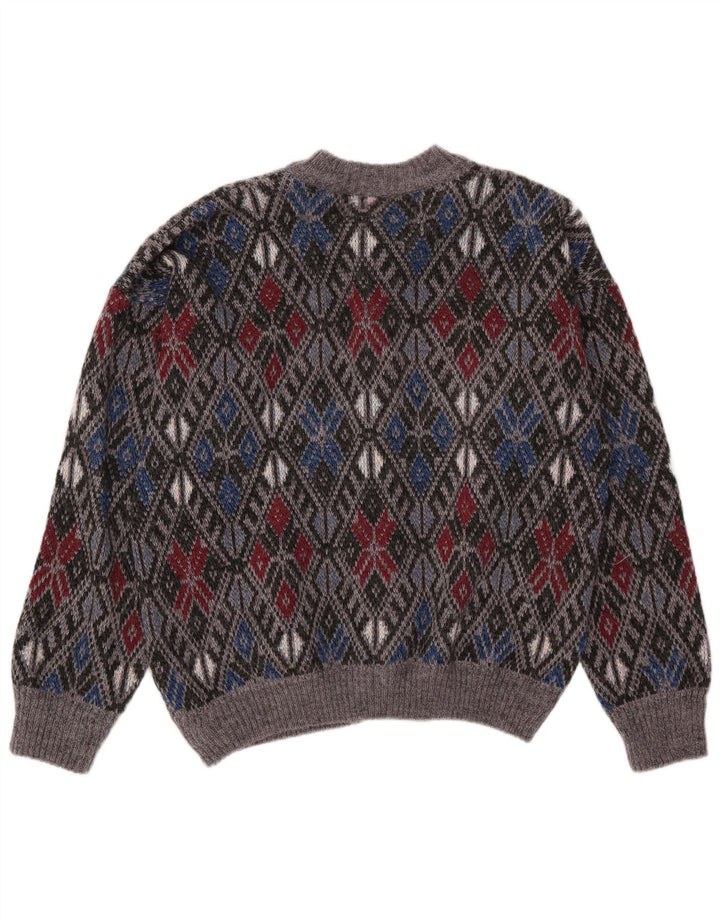 Vintage Herren Cardigan Pullover Mittelgrau Argyle/Diamant Acryl