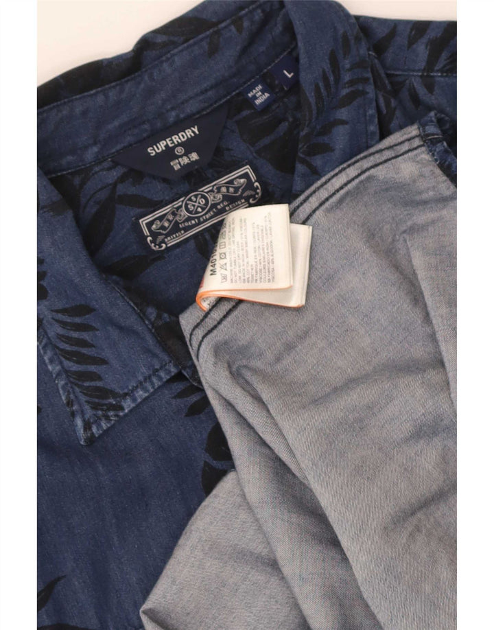 Superdry Herren-Kurzarmhemd, groß, blaues Blumenmuster, Viskose