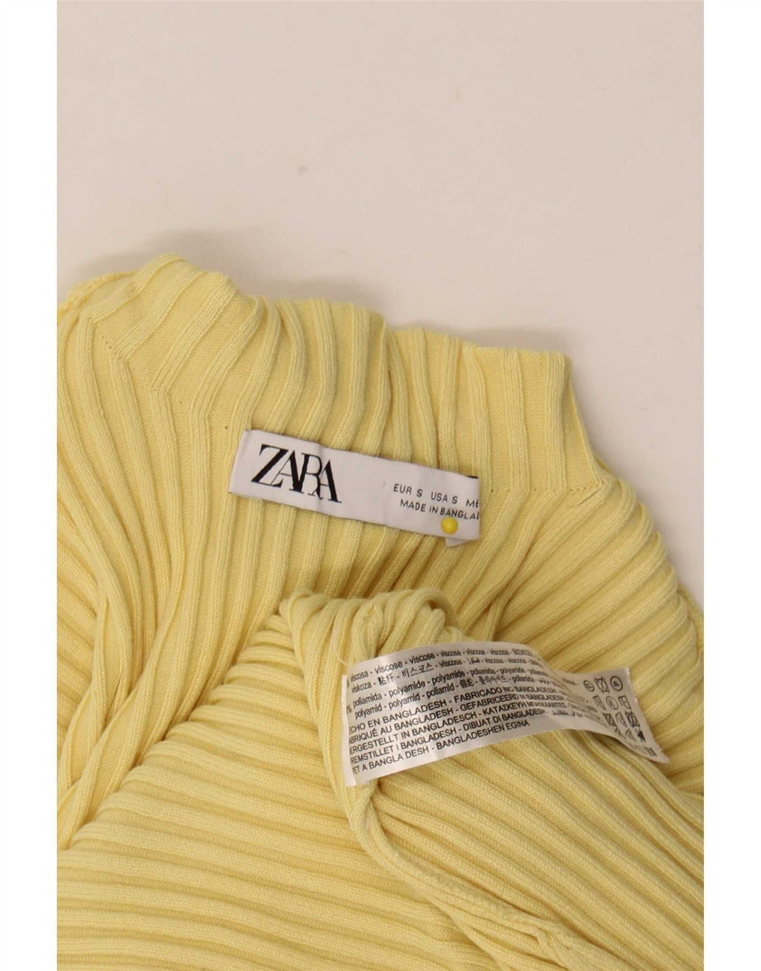 Zara Damen Crop Top Langarm UK 8 Small Gelbe Viskose