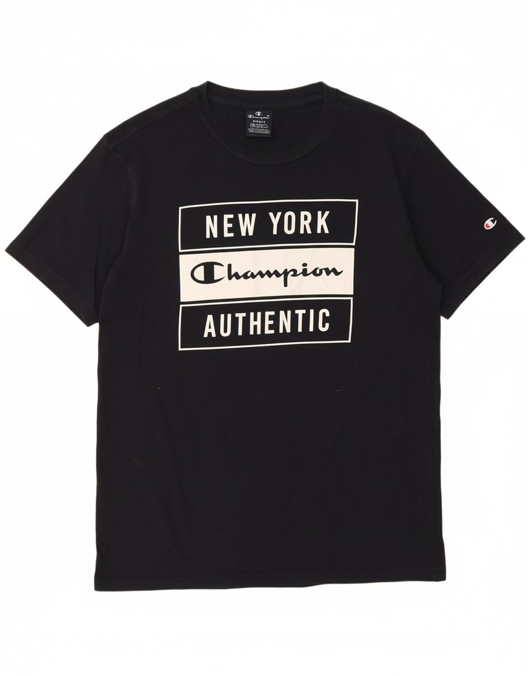 CHAMPION Mens Graphic T-Shirt Top Small Navy Blue Cotton