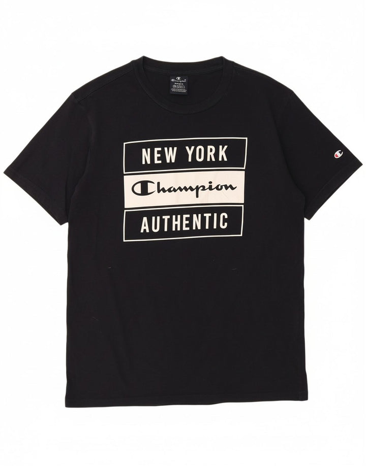 CHAMPION Mens Graphic T-Shirt Top Small Navy Blue Cotton