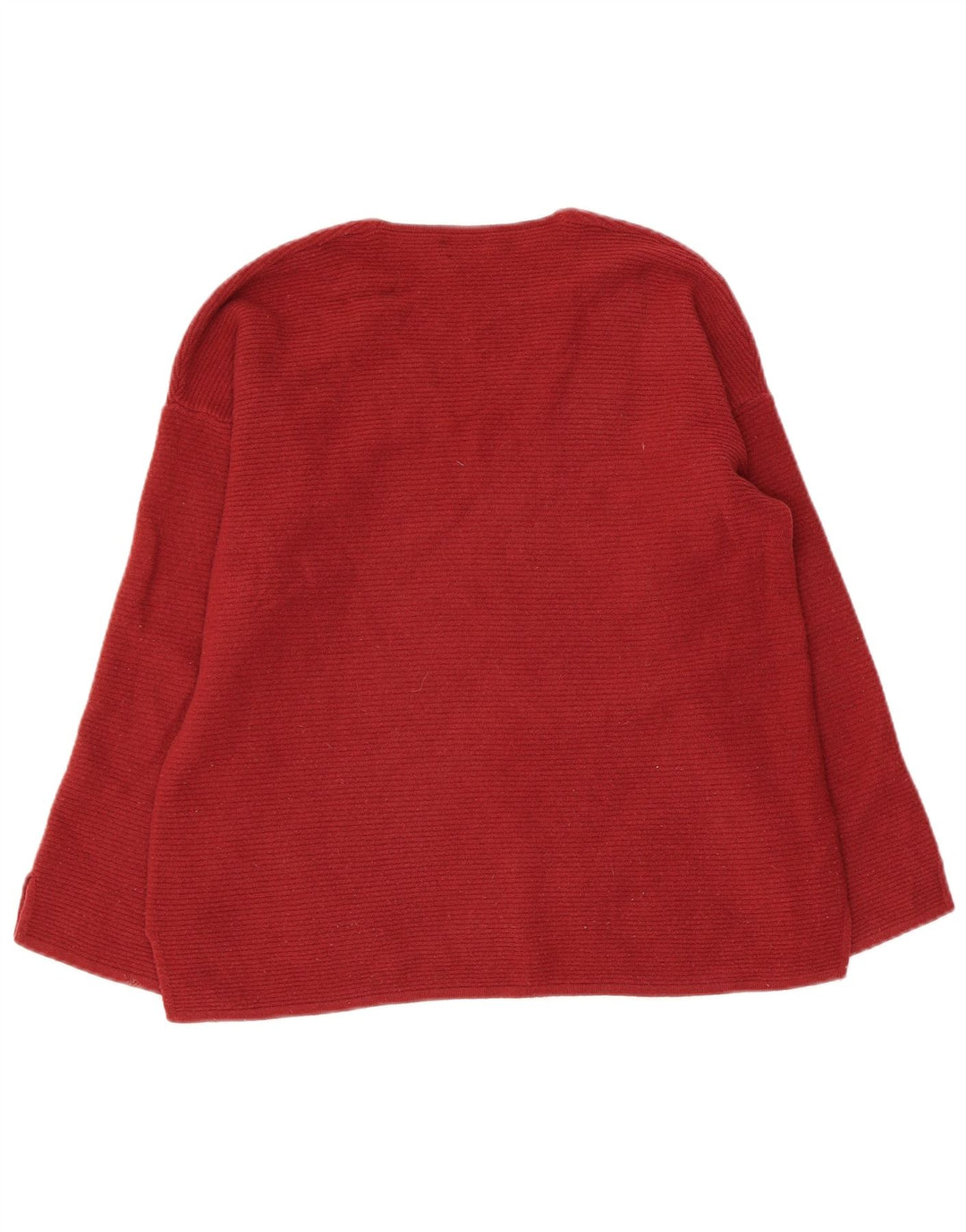 Benetton Damen-Pullover mit V-Ausschnitt, UK 10, Größe S, rote Schurwolle
