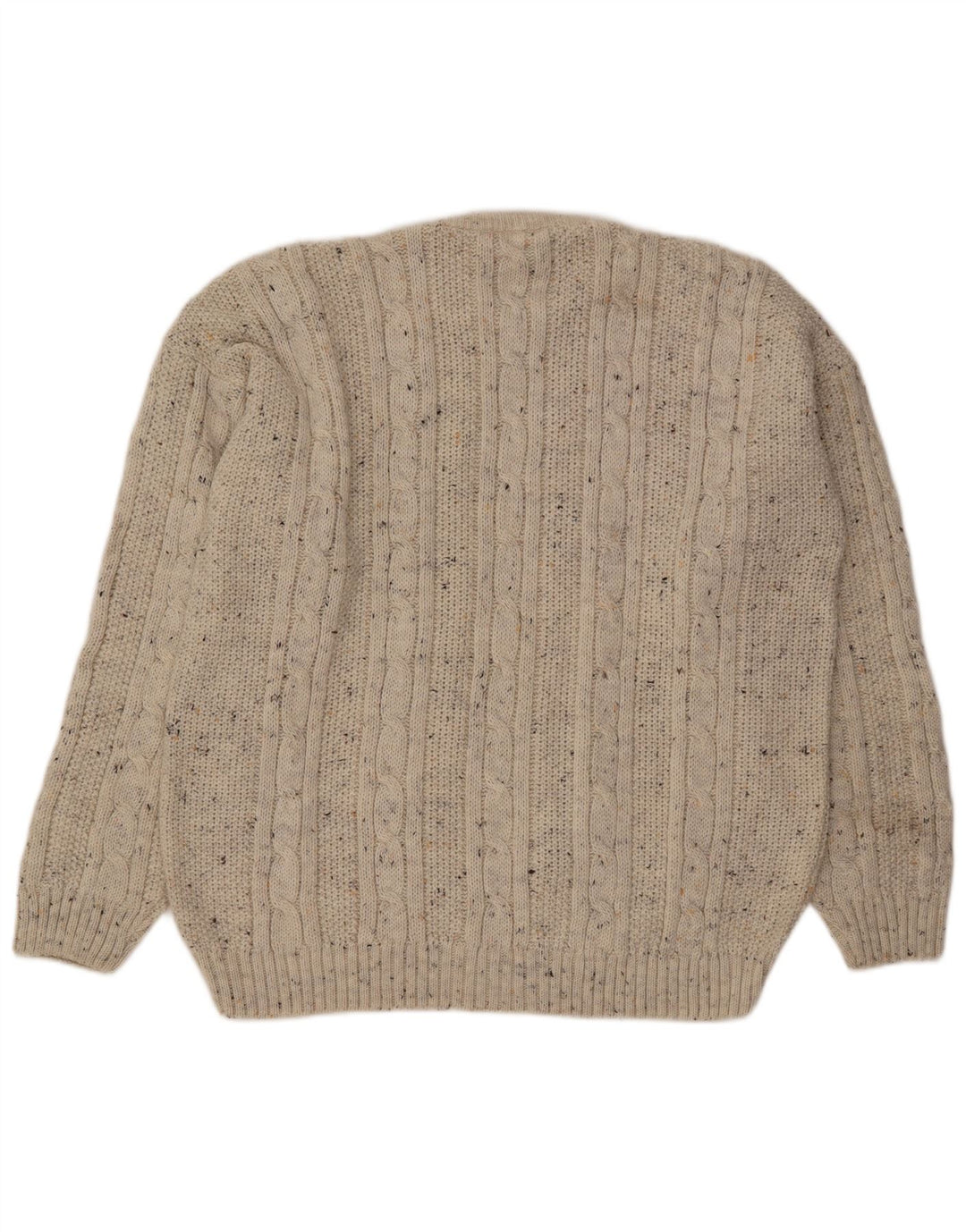 Vintage Herren-Pullover mit lockerer Passform, Rundhalsausschnitt, mittelgroß, cremefarben gefleckt