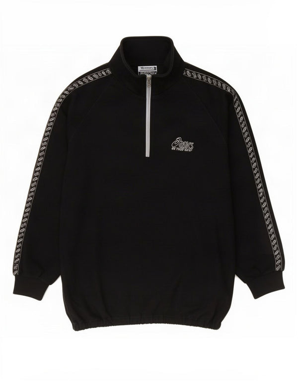 Asics Mens Loose Fit Graphic Zip Neck Sweatshirt Jumper Small Black Cotton