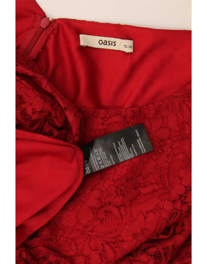 Oasis Damen-Etuikleid mit 3/4-Ärmeln, UK-Größe 12, mittelrot, geblümt, Polyamid