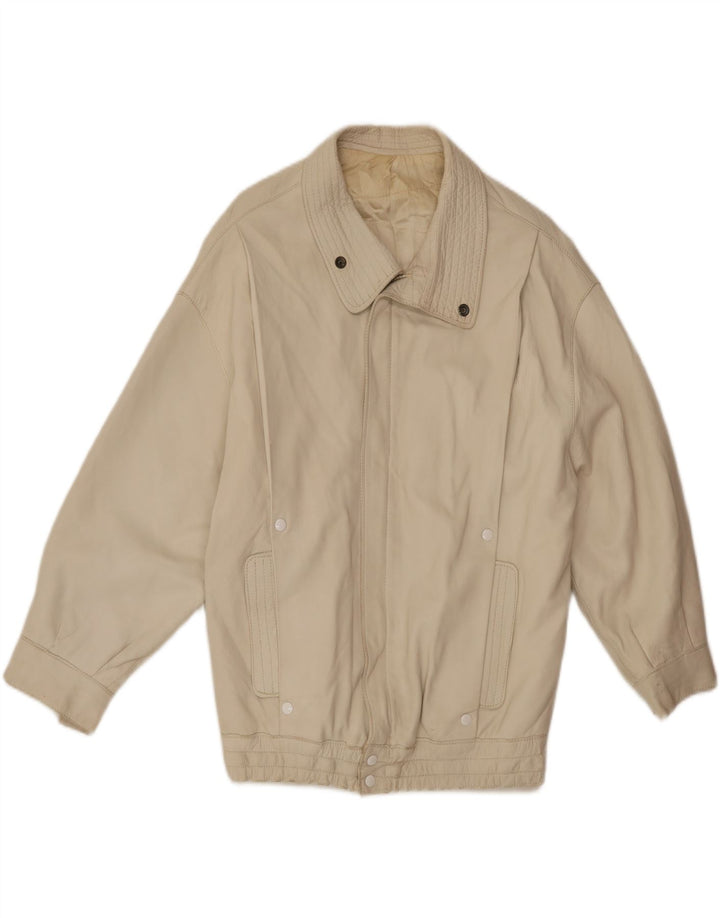 VINTAGE Mens 3/4 Sleeve Leather Jacket UK 40 Large White Vintage Vintage and Second-Hand Vintage from Messina Hembry 
