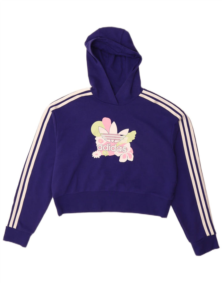 ADIDAS Mädchen Crop Graphic Hoodie Pullover 13-14 Jahre Lila Blumenmuster Baumwolle