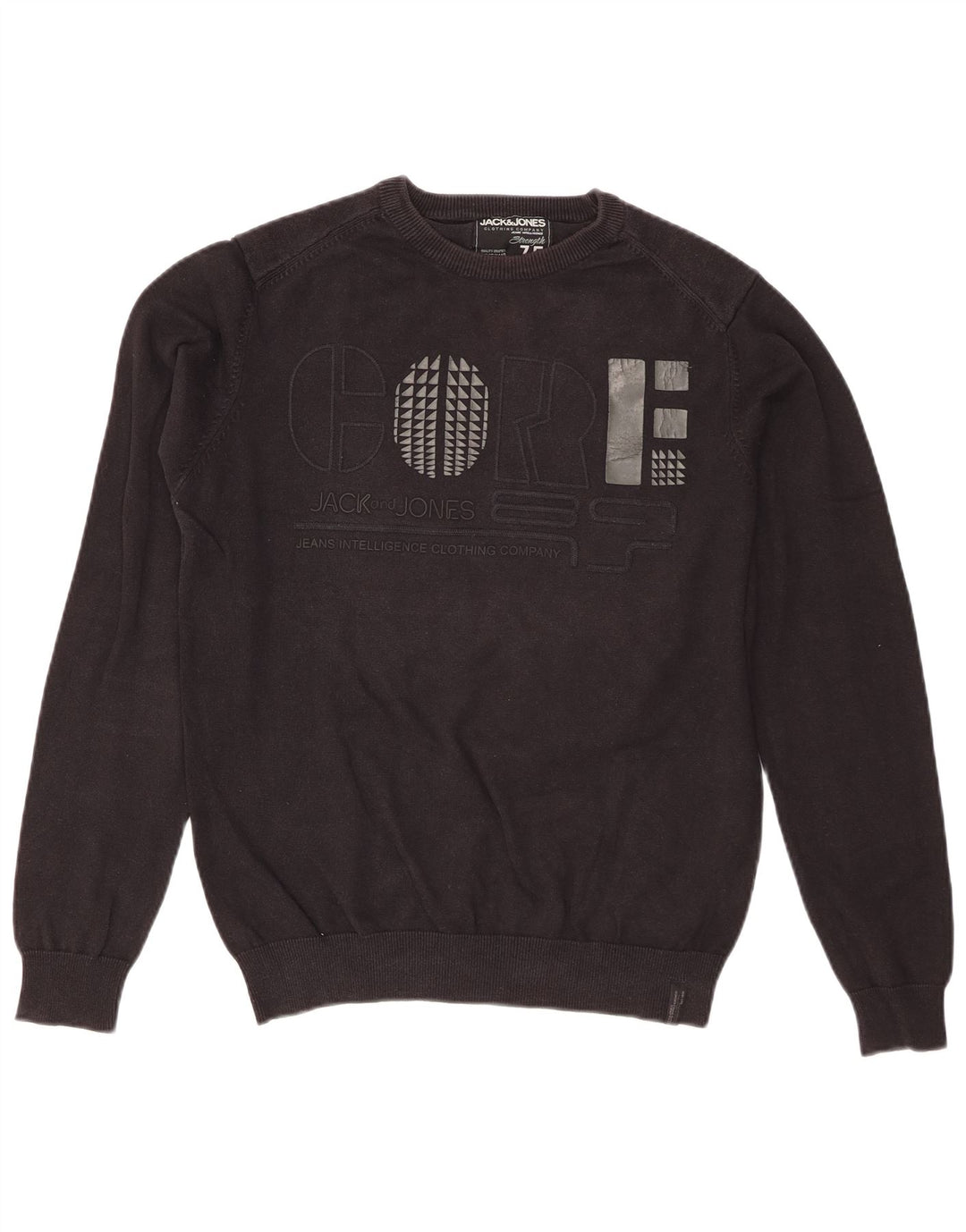 Jack & Jones Herren-Pullover mit Rundhalsausschnitt, grafischer regulärer Passform, Mittelschwarz