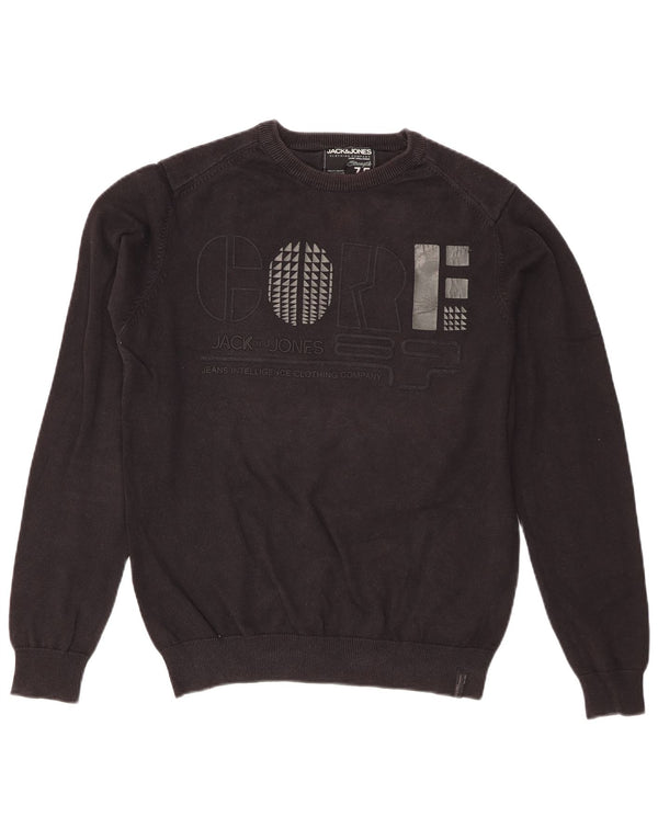 Jack & Jones Herren-Pullover mit Rundhalsausschnitt, grafischer regulärer Passform, Mittelschwarz