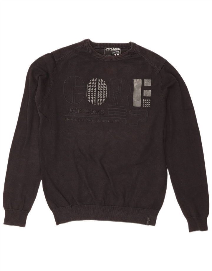 Jack & Jones Herren-Pullover mit Rundhalsausschnitt, grafischer regulärer Passform, Mittelschwarz